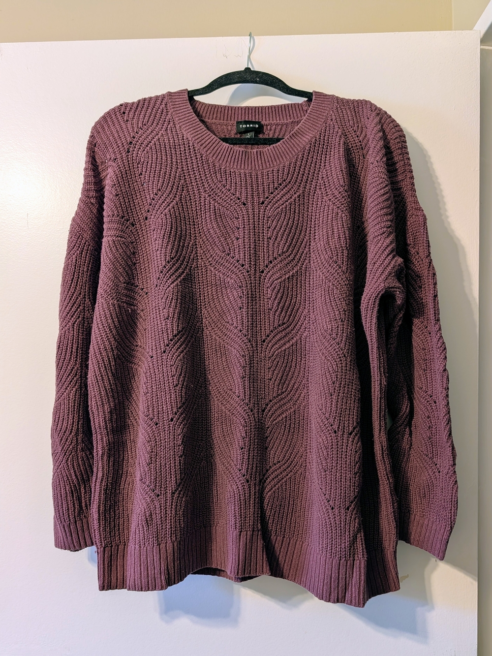 torrid Plum Textured Cable Crewneck Sweater